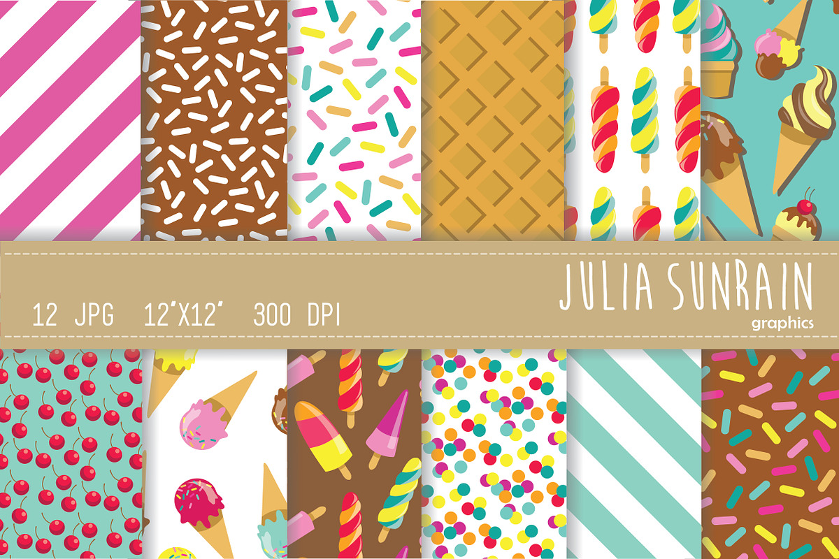 Ice Cream Digital Paper Set in Patterns - product preview 8