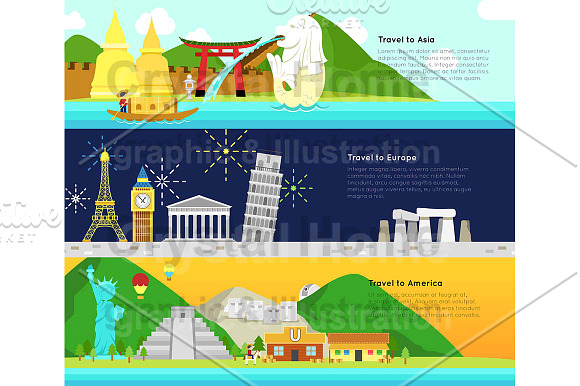 World continent tourism banner pack! in Illustrations - product preview 1