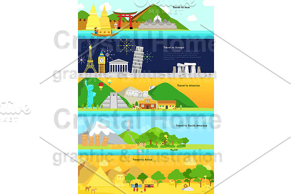 World continent tourism banner pack! in Illustrations - product preview 3