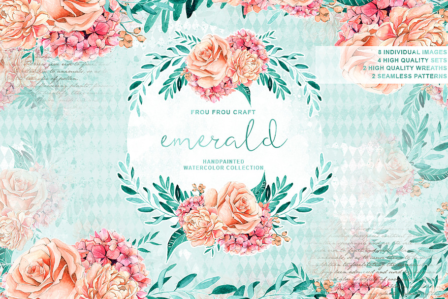 Emerald & Mint Watercolor Flowers in Illustrations - product preview 8