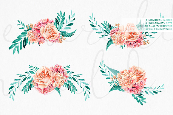 Emerald & Mint Watercolor Flowers in Illustrations - product preview 1