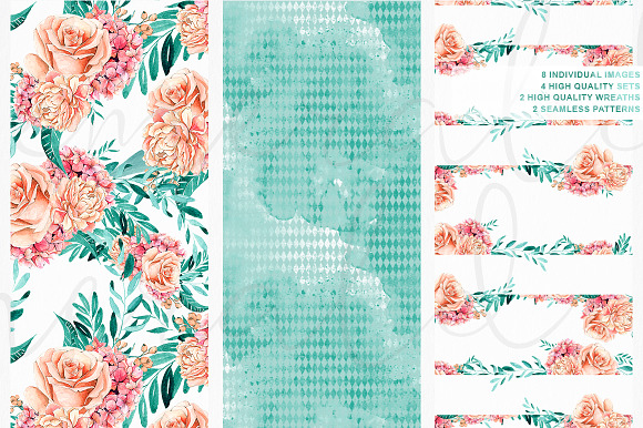 Emerald & Mint Watercolor Flowers in Illustrations - product preview 2