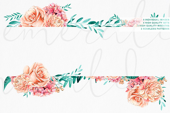 Emerald & Mint Watercolor Flowers in Illustrations - product preview 5