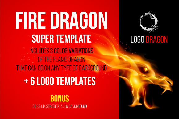 Vector Illustration of Fire Dragon in Logo Templates - product preview 9