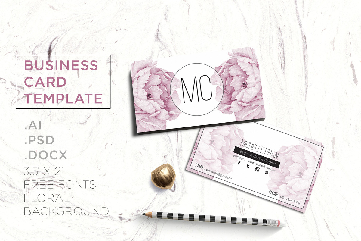 Floral business card template in Business Card Templates - product preview 8