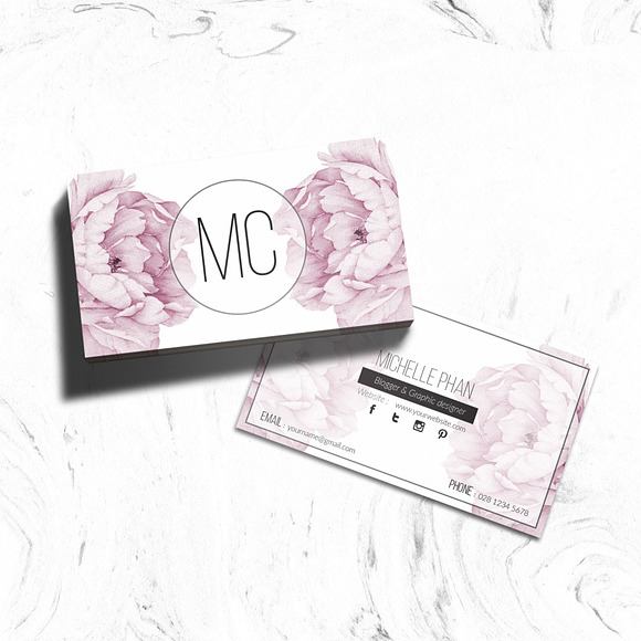 Floral business card template in Business Card Templates - product preview 2