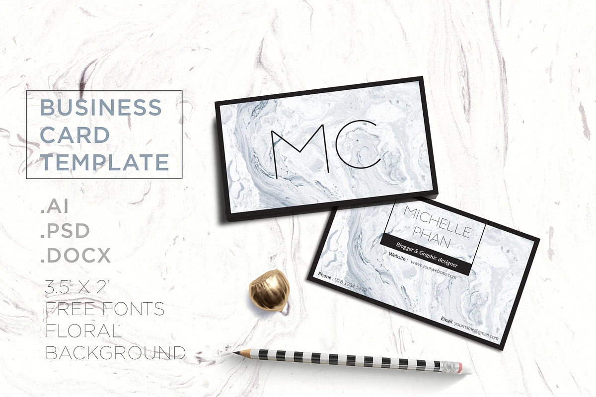 Marble business card template in Business Card Templates - product preview 8