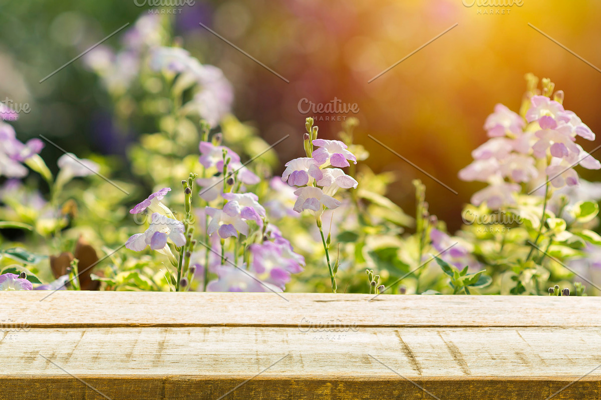 Wood table top on garden in Product Mockups - product preview 8