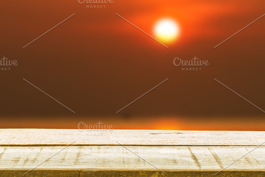 Wood table top on sunrise in Product Mockups - product preview 8