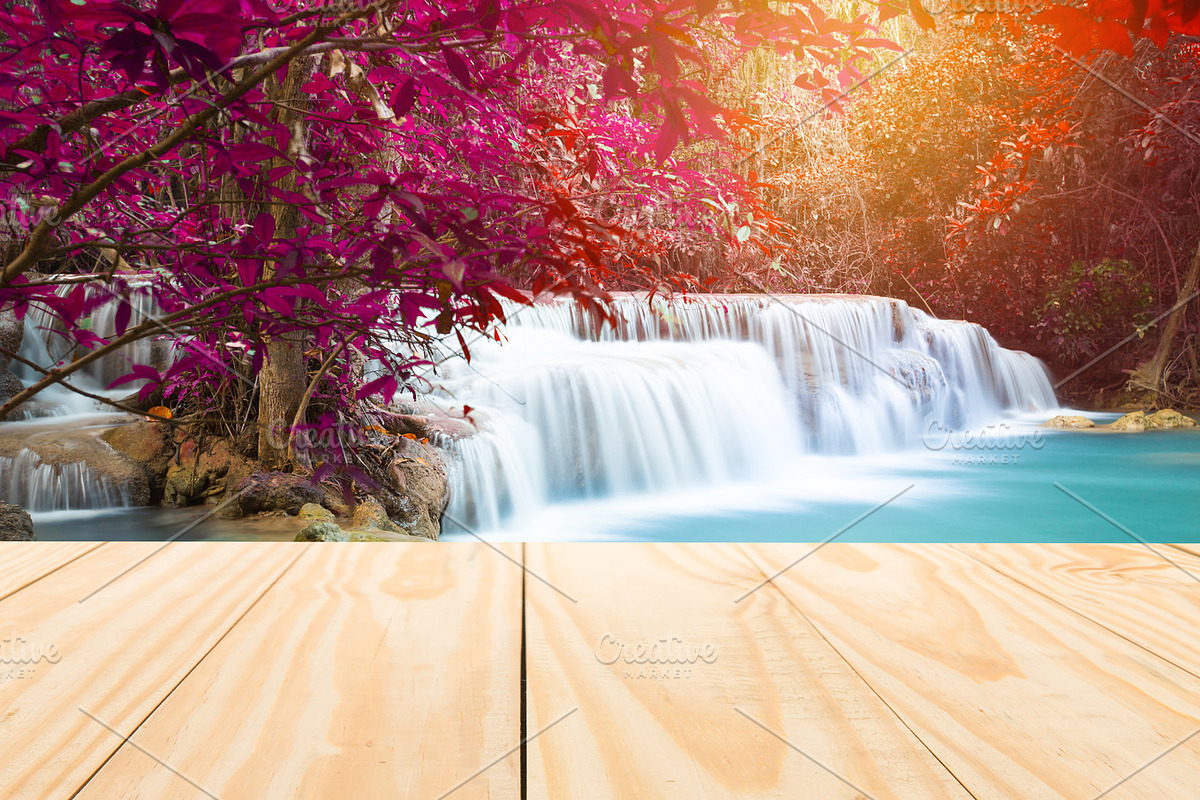 Wood table top on waterfall in Product Mockups - product preview 8