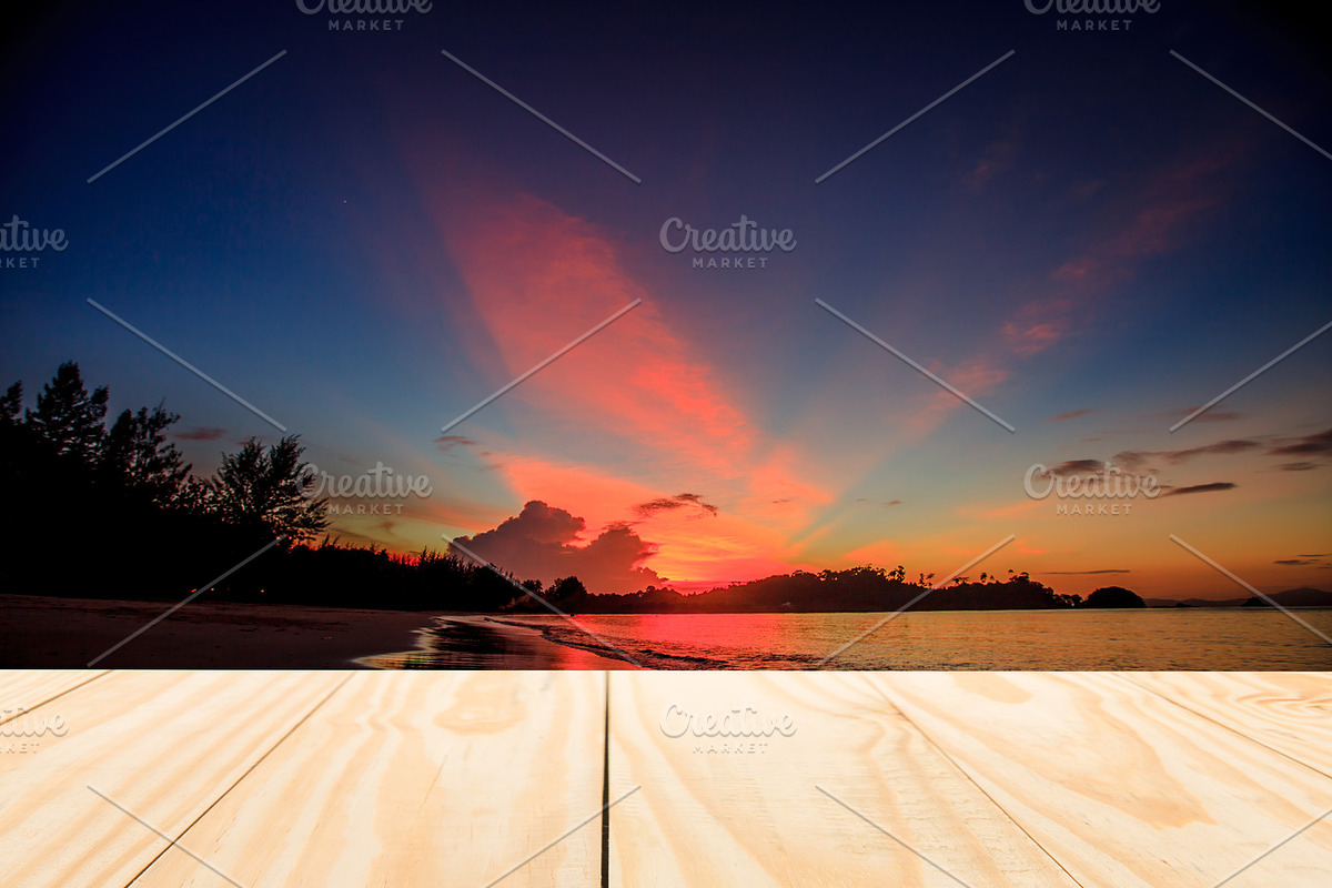 Wood table top on sunrise in Product Mockups - product preview 8