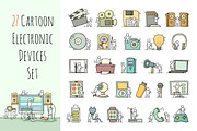 Cartoon electronic devices icons set