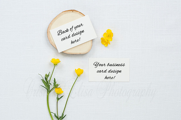 Business card mockup with flowers