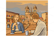 Man, woman drinking coffee ROME