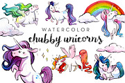 Chubby Watercolor Unicorns Clipart