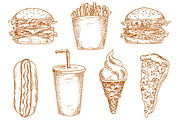 Sketches of fast food snacks