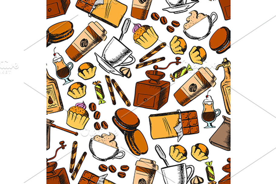 Coffee, sweets and pastries pattern in Patterns - product preview 8