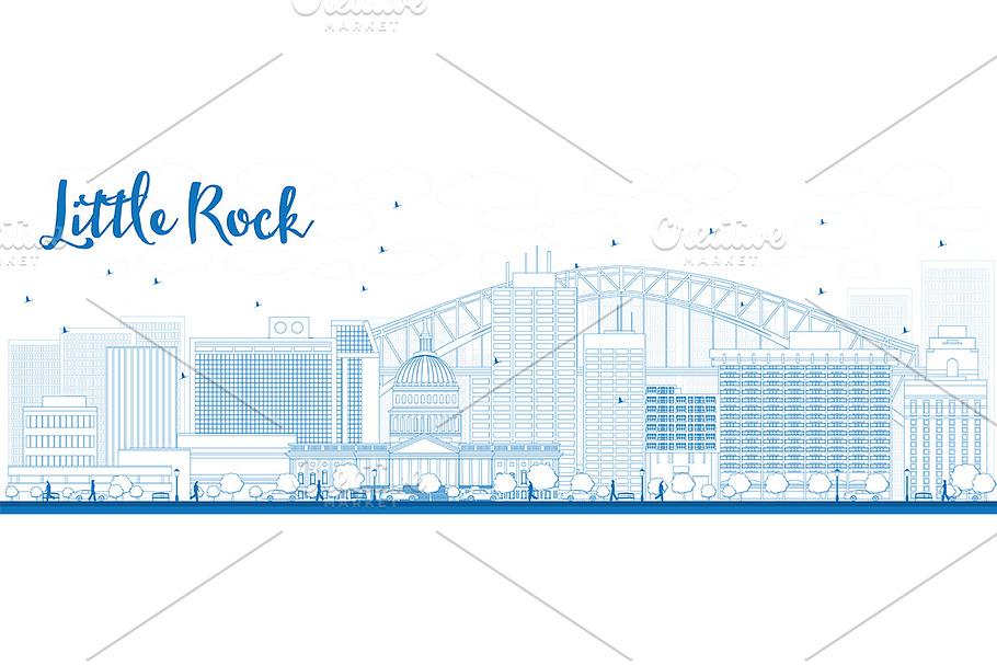 Outline Little Rock Skyline in Illustrations - product preview 8