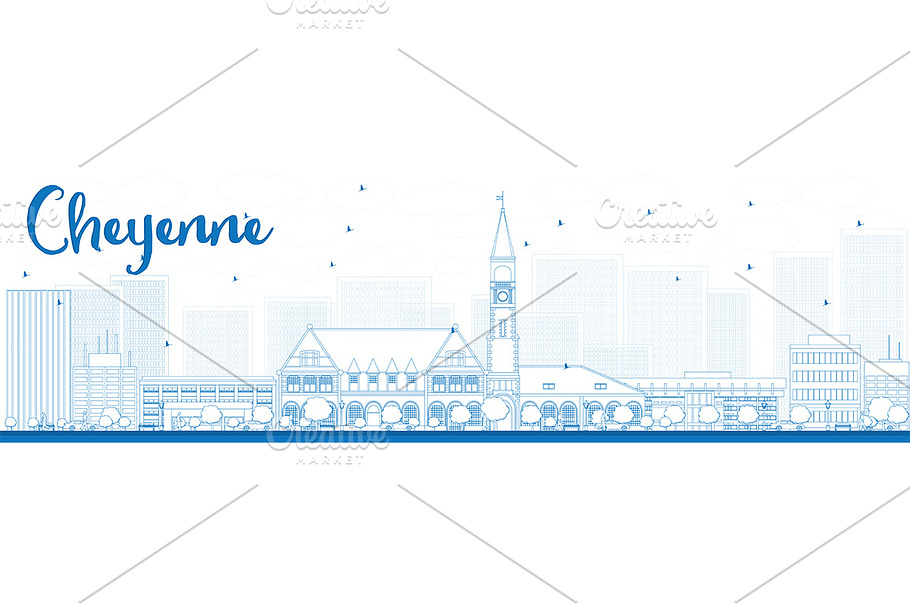Outline Cheyenne (Wyoming) Skyline in Illustrations - product preview 8