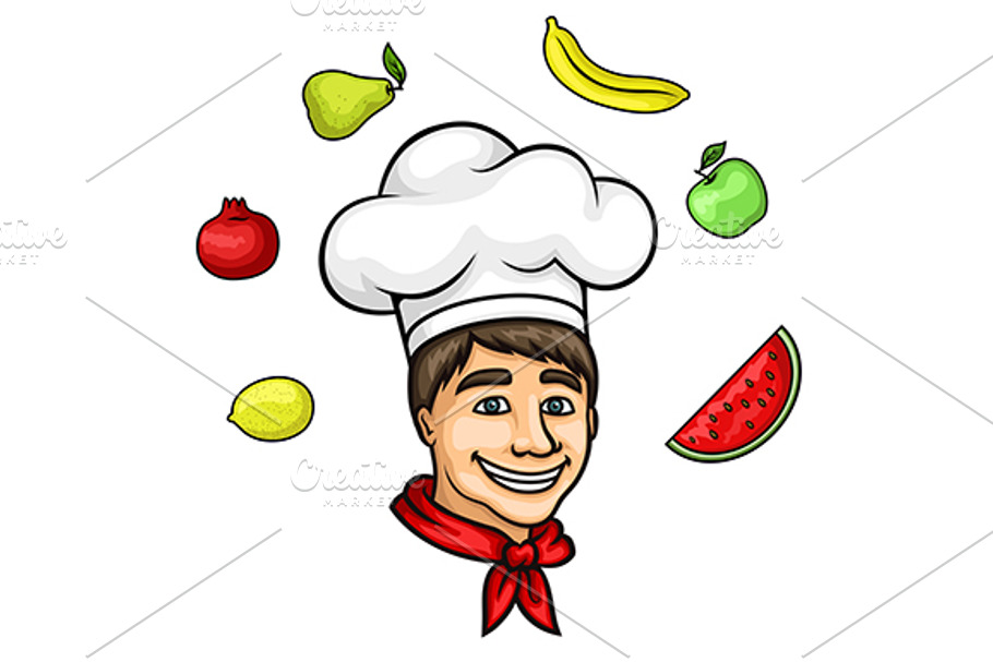 Chef cartoon character with fruits in Graphics - product preview 8