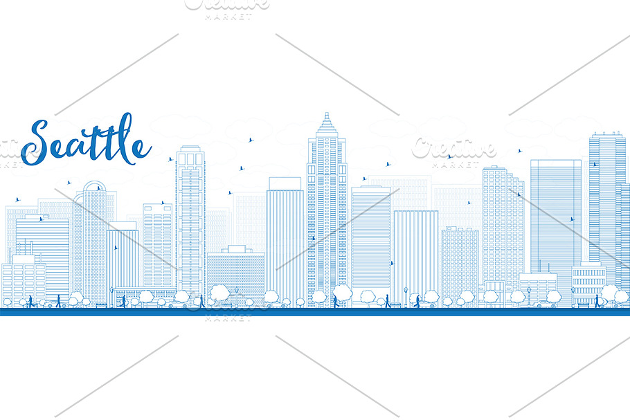 Outline Seattle City Skyline in Illustrations - product preview 8