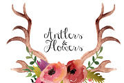 Antlers and flowers clip art