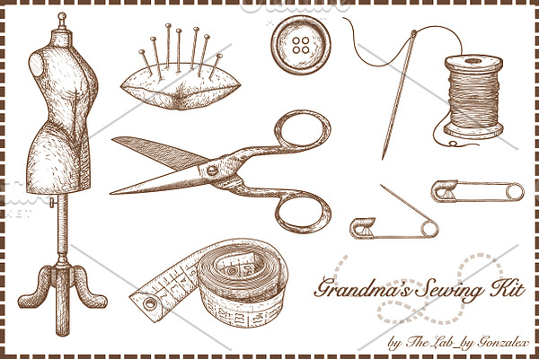 Grandma's Sewing Kit-Hand Drawn Icon