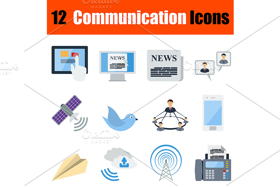 12 communication flat design icons