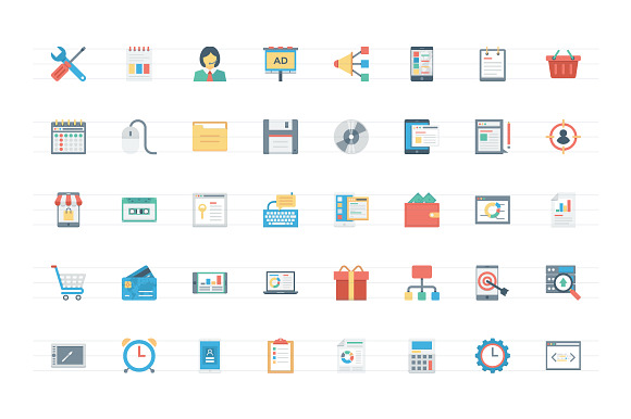 150+ Flat Digital Marketing Icons in Graphics - product preview 1