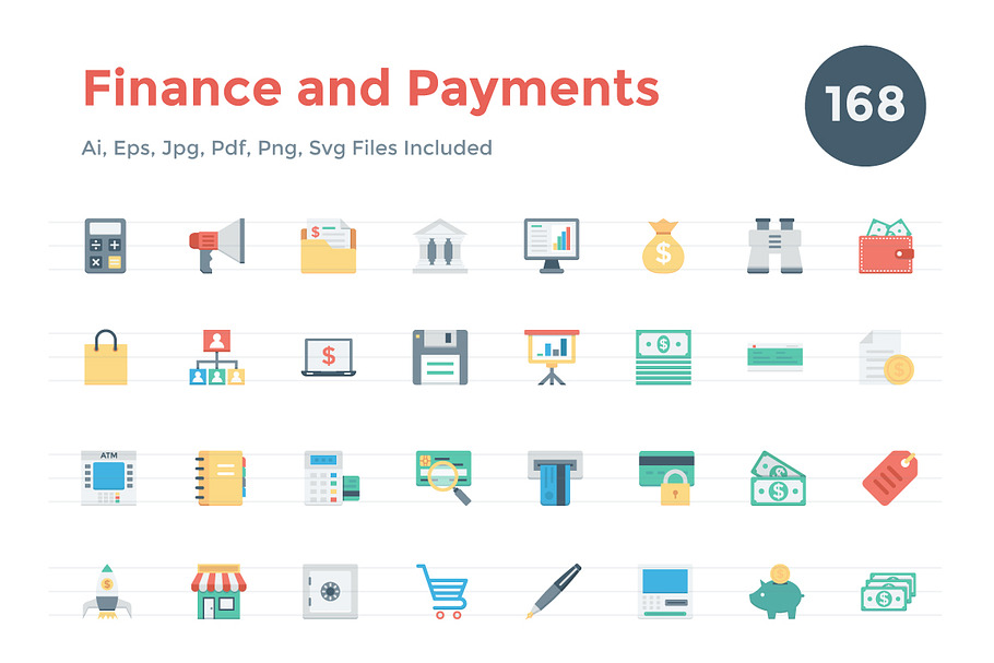 150+ Flat Finance and Payments Icons