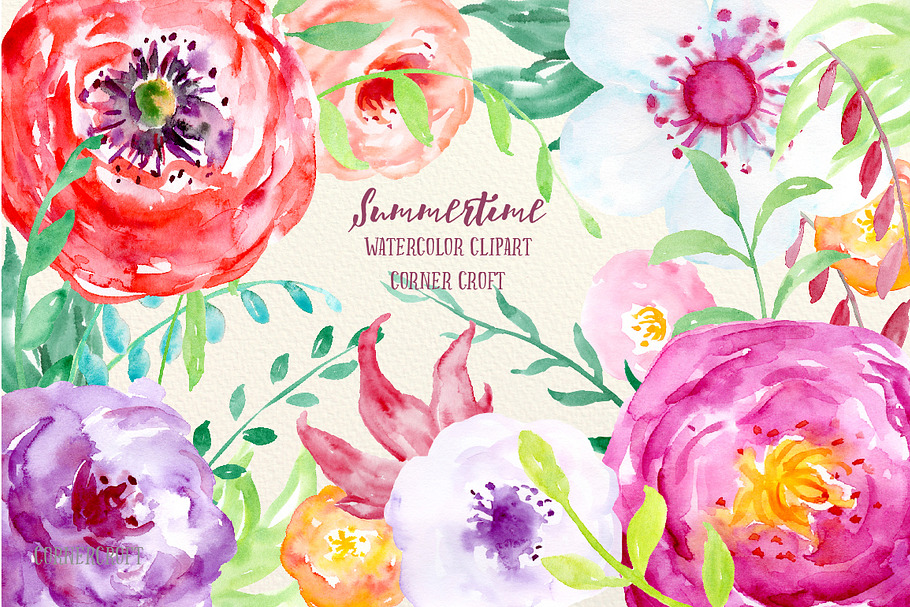 Watercolor Clipart Summertime in Illustrations - product preview 8