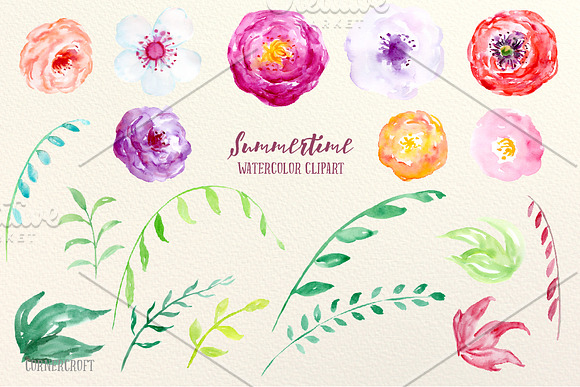 Watercolor Clipart Summertime in Illustrations - product preview 1