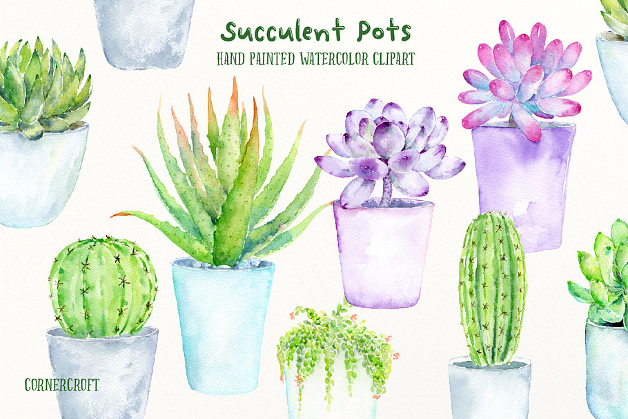Watercolor Succulent Pots in Illustrations - product preview 8