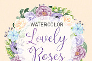 Vector Watercolor Rose Anemone wreat