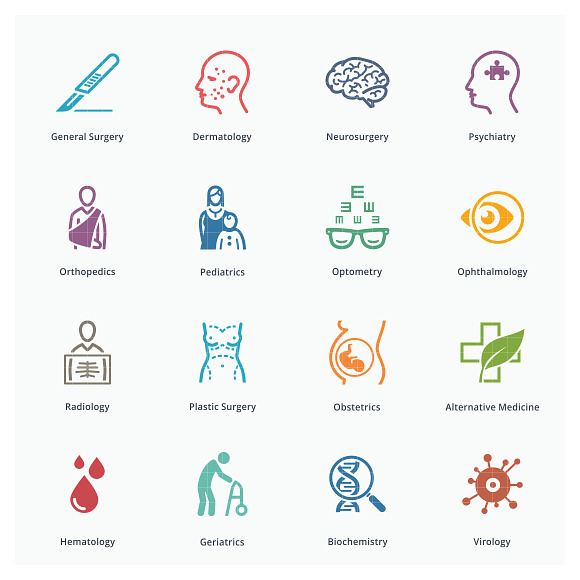 Colored Medical Specialties Icons 2 in Medical Icons - product preview 1