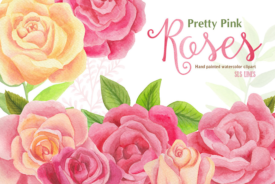 Pretty Pink Roses Watercolors in Illustrations - product preview 8