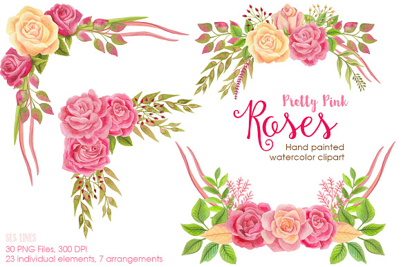Pretty Pink Roses Watercolors in Illustrations - product preview 1