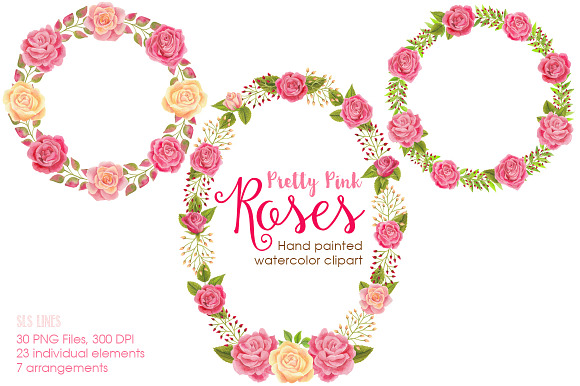 Pretty Pink Roses Watercolors in Illustrations - product preview 2