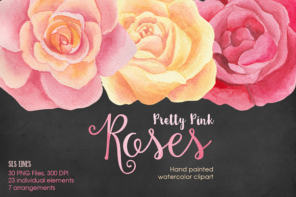Pretty Pink Roses Watercolors in Illustrations - product preview 4