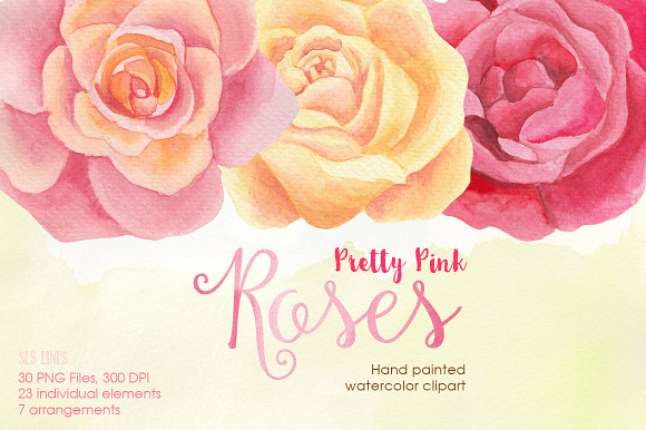 Pretty Pink Roses Watercolors in Illustrations - product preview 5