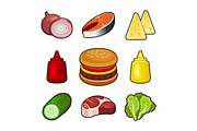 Burger parts icons set