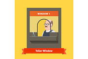 Teller window with a working cashier