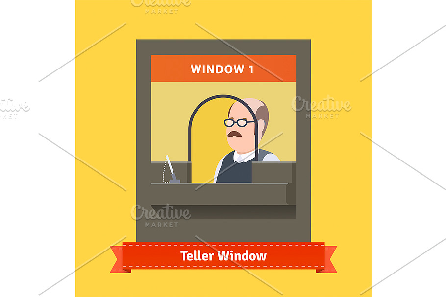 Teller window with a working cashier in Illustrations - product preview 8