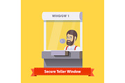 Secure teller window with a clerk