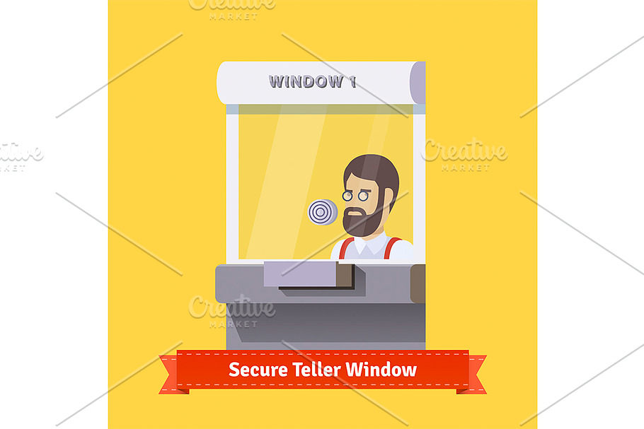 Secure teller window with a clerk in Illustrations - product preview 8