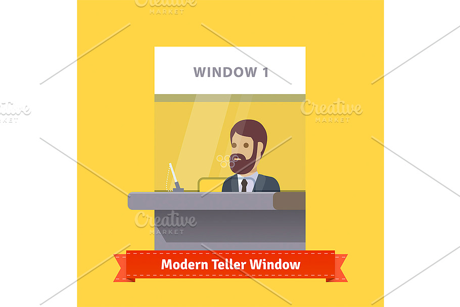 Teller window with a working cashier in Illustrations - product preview 8