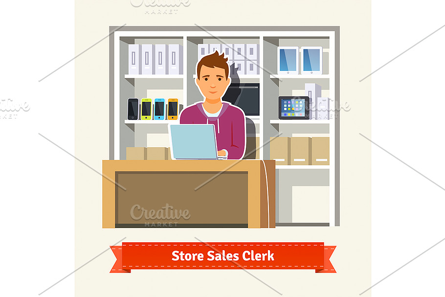 Sales clerk working with customers in Illustrations - product preview 8