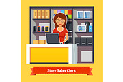 Sales clerk working with customers