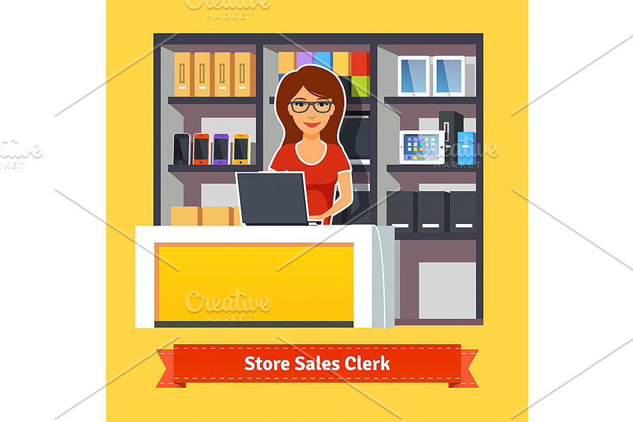 Sales clerk working with customers in Illustrations - product preview 8