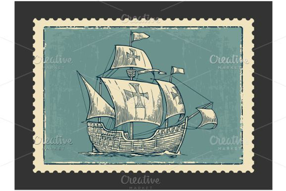 Postmark - Sailing ship floating in Illustrations - product preview 8